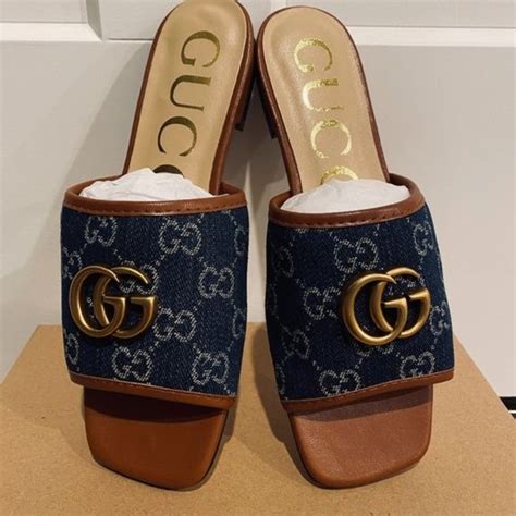 gucci rubber slip ons|gucci denim slides.